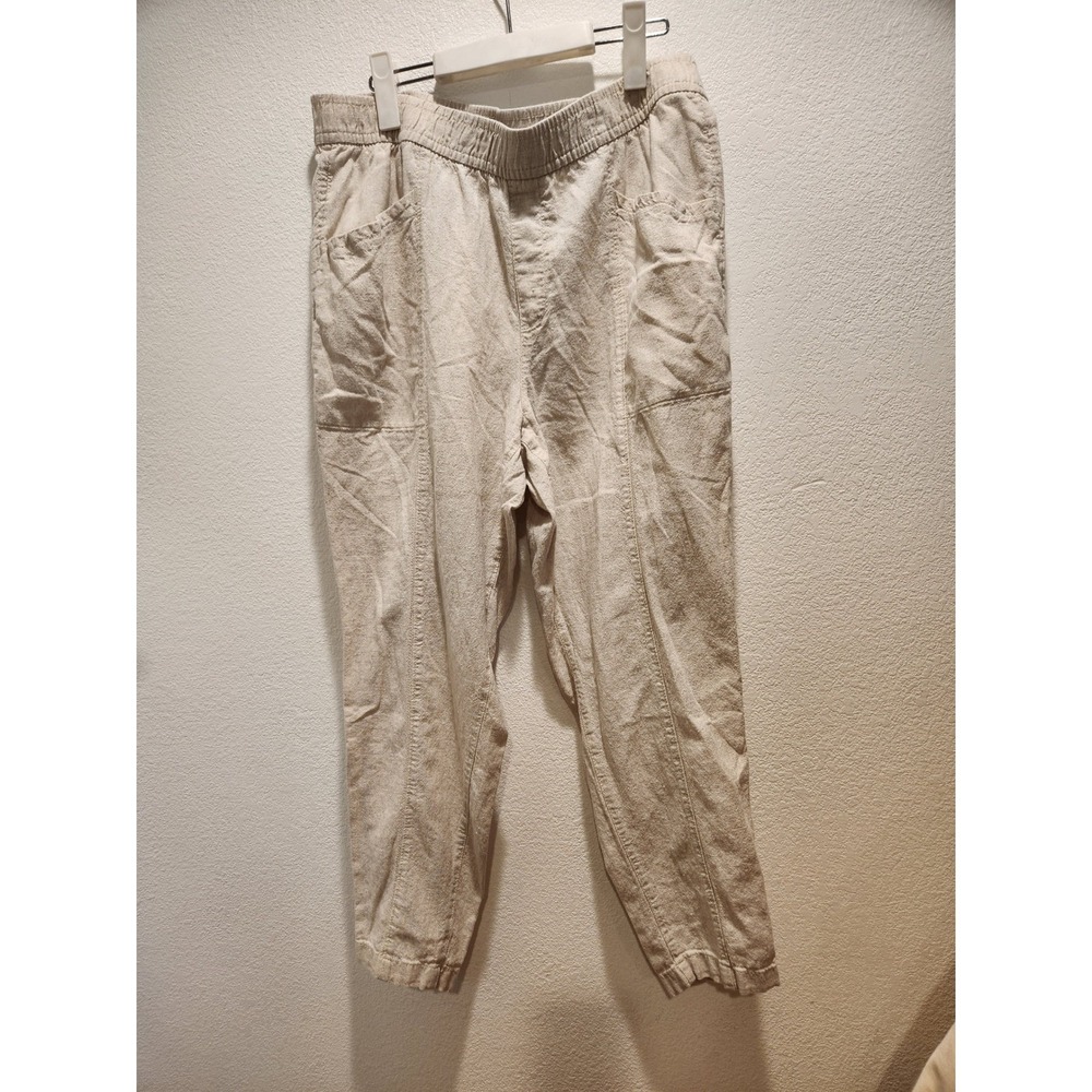 Old Navy Linen Blend Straight Taper Pants Elastic Waist Beige Women L